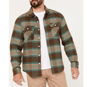 Men’s Brixton Brown and Teal Plaid Button Down Shacket size Small